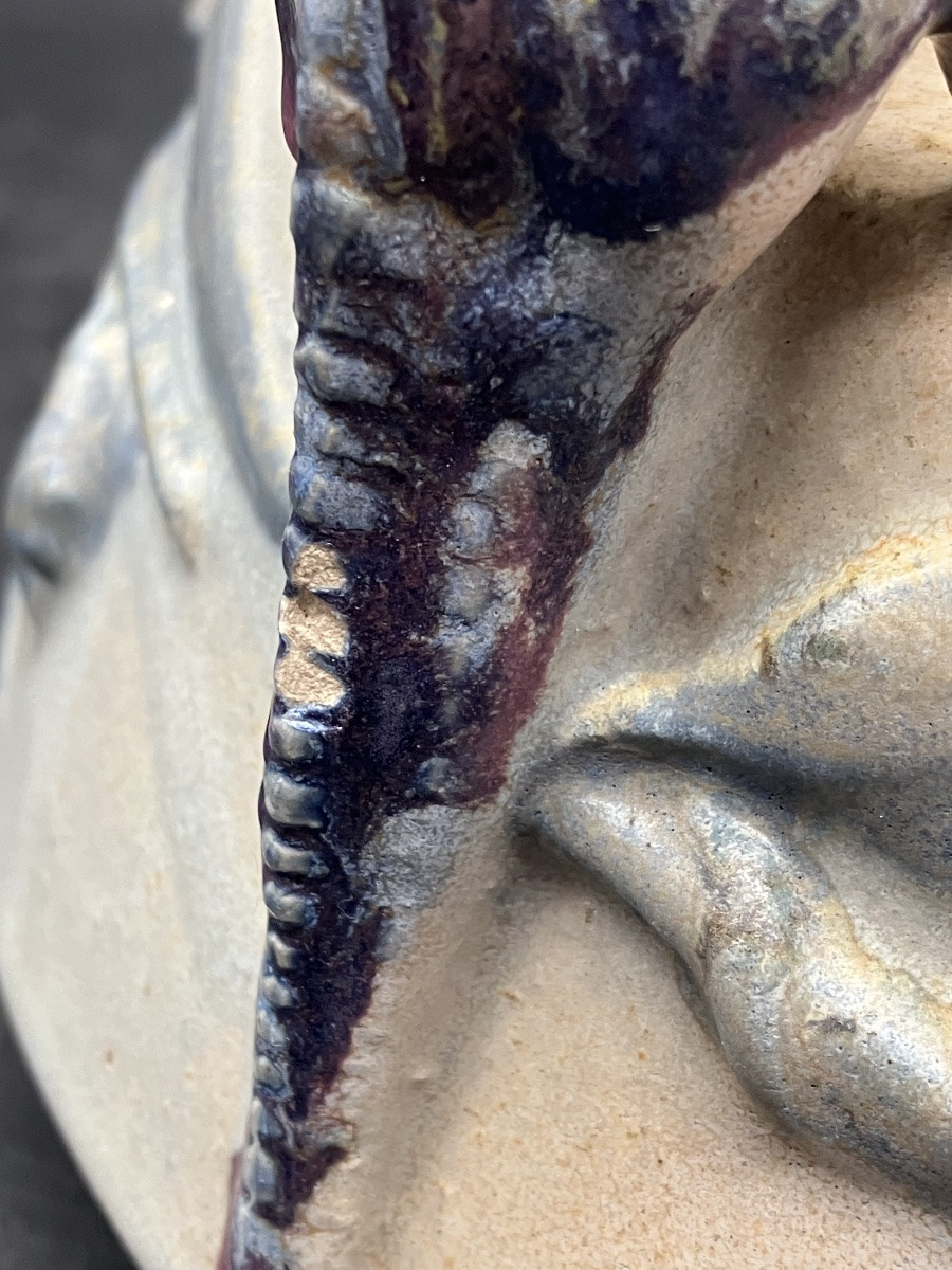 Charles Greber Vase art nouveau en grès Caméléon Gecko dans l'Eucalyptus céramique Beauvais-photo-2