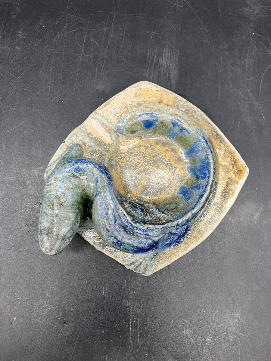 Charles Greber Cendrier art nouveau en grès au lézard céramique Beauvais-photo-2