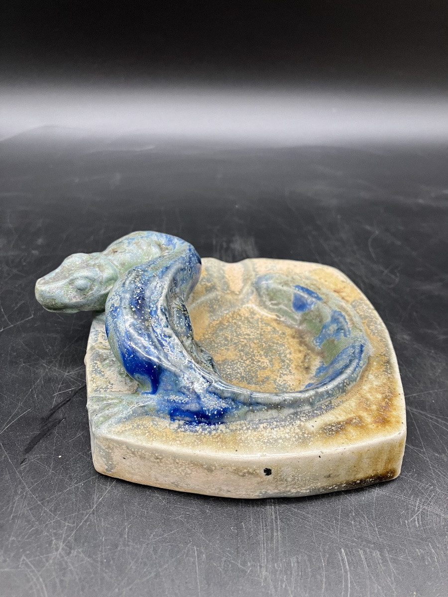 Charles Greber Cendrier art nouveau en grès au lézard céramique Beauvais-photo-3