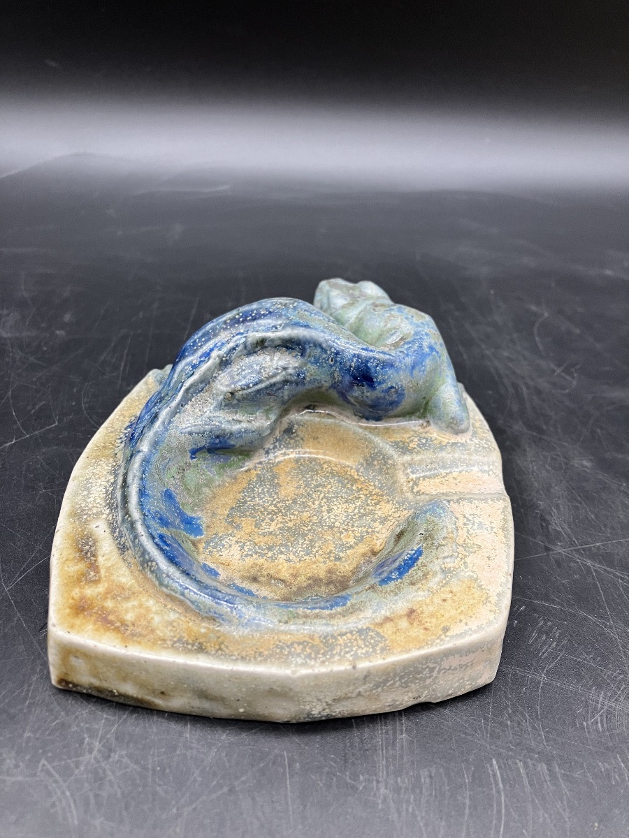 Charles Greber Cendrier art nouveau en grès au lézard céramique Beauvais-photo-4