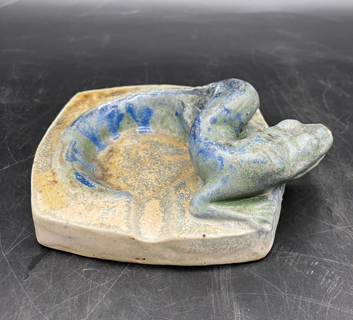 Charles Greber Cendrier art nouveau en grès au lézard céramique Beauvais-photo-1