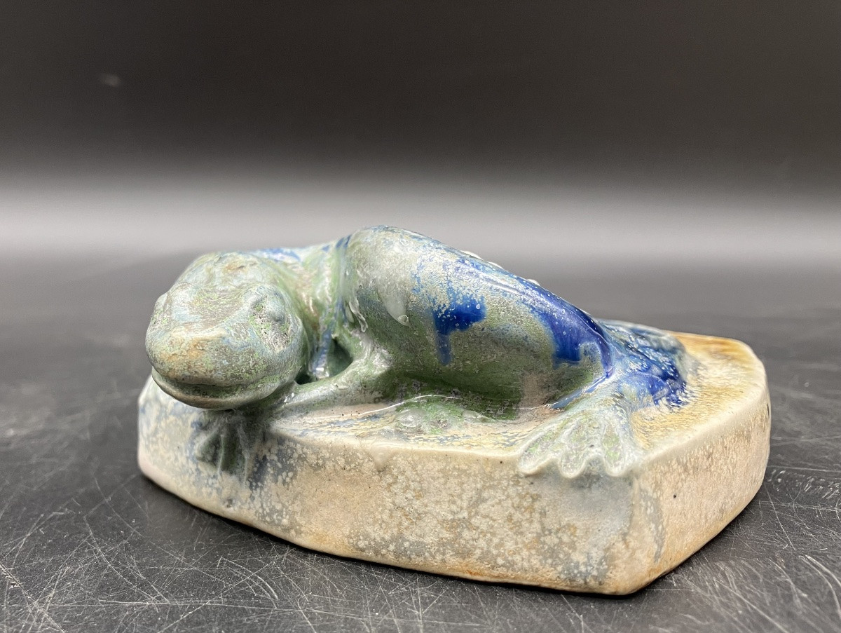 Charles Greber Cendrier art nouveau en grès au lézard céramique Beauvais-photo-4