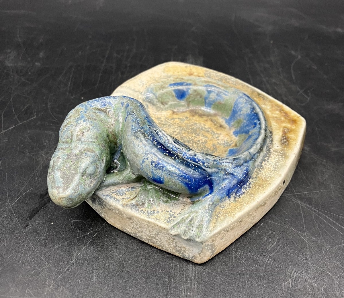 Charles Greber Cendrier art nouveau en grès au lézard céramique Beauvais