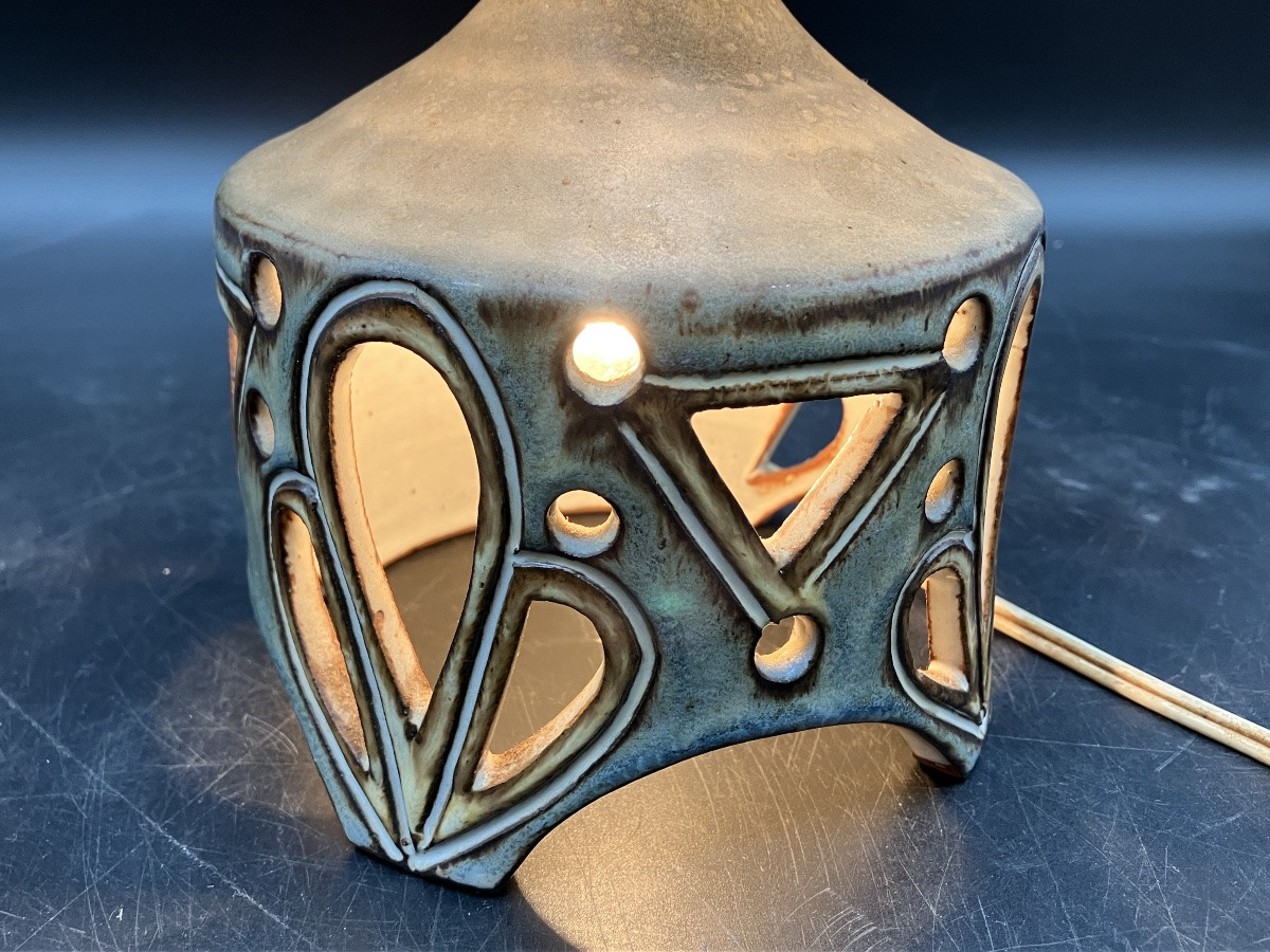 Robert Perot Lamp, Vieux Moulin Vallauris Malarmey, Openwork Ceramic, 1950s-photo-3