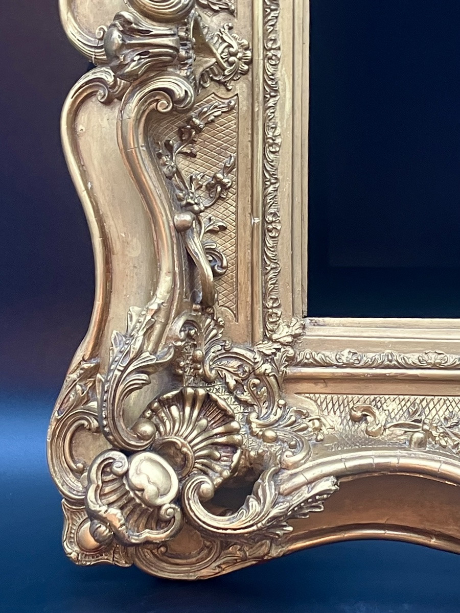 cadre Napoléon III feuillure 27,7 x 32,5 cm en bois et stuc doré -photo-5