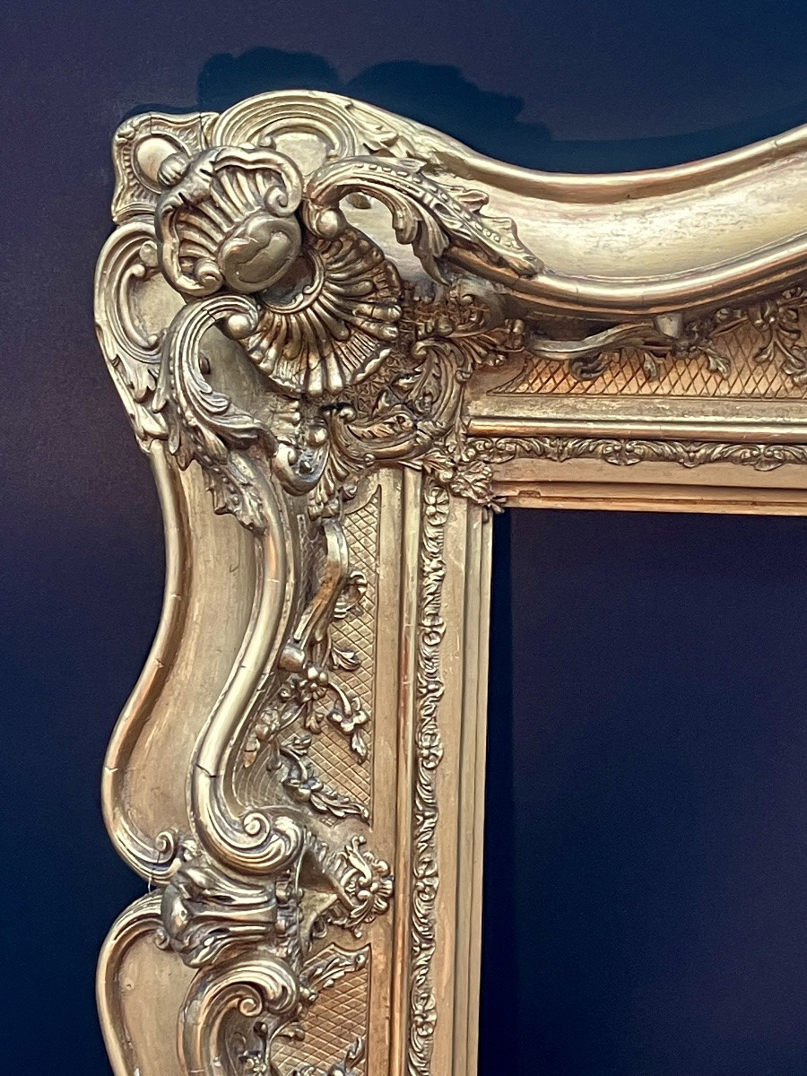 cadre Napoléon III feuillure 27,7 x 32,5 cm en bois et stuc doré -photo-7