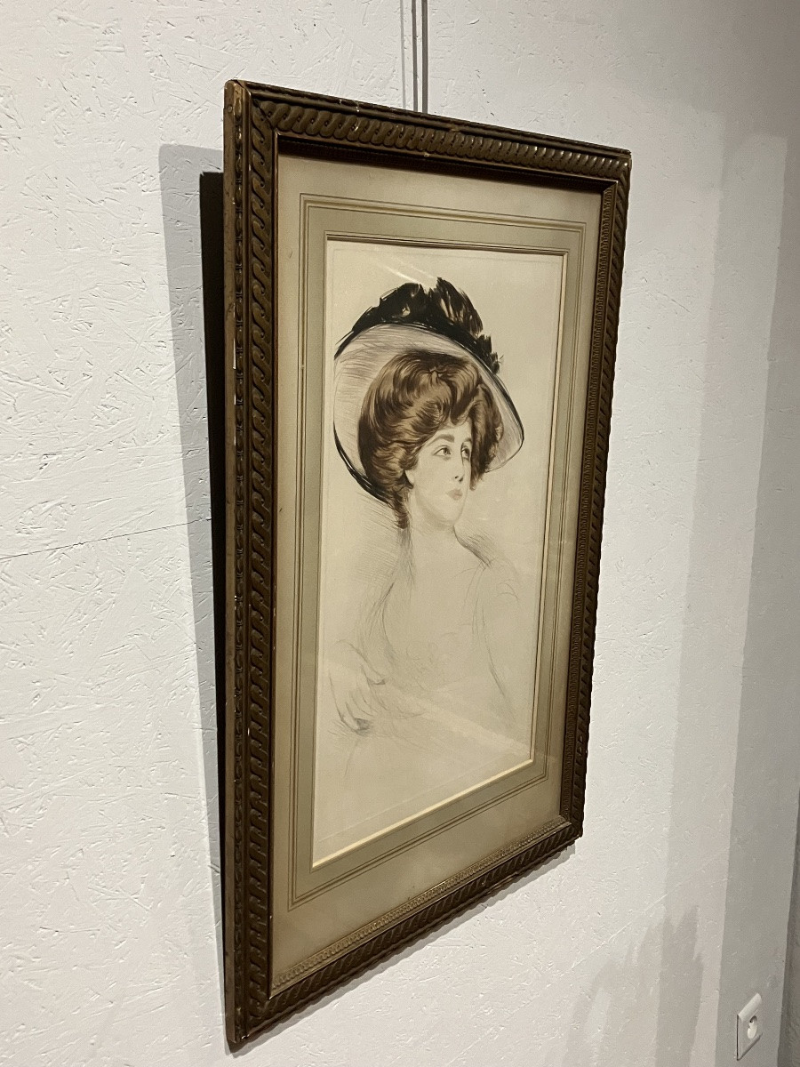 Paul Cesar Helleu Pointe sèche Elégante au chapeau-photo-4