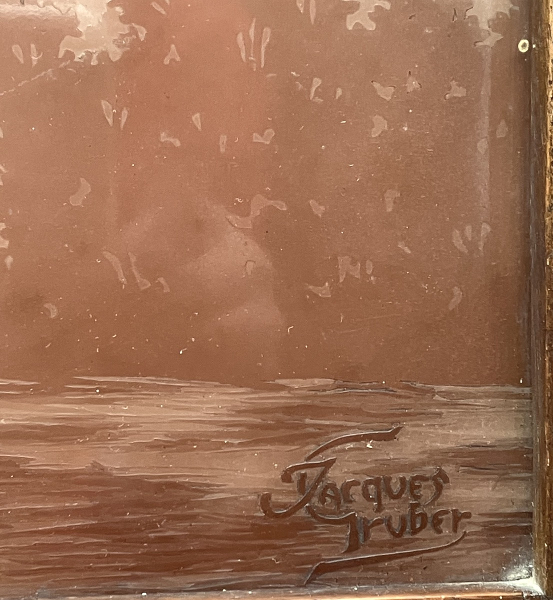 Jacques Gruber Engraved Glass Tray, Art Nouveau Lakeside Landscape -photo-2