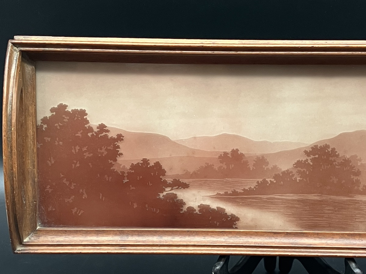 Jacques Gruber Engraved Glass Tray, Art Nouveau Lakeside Landscape -photo-3