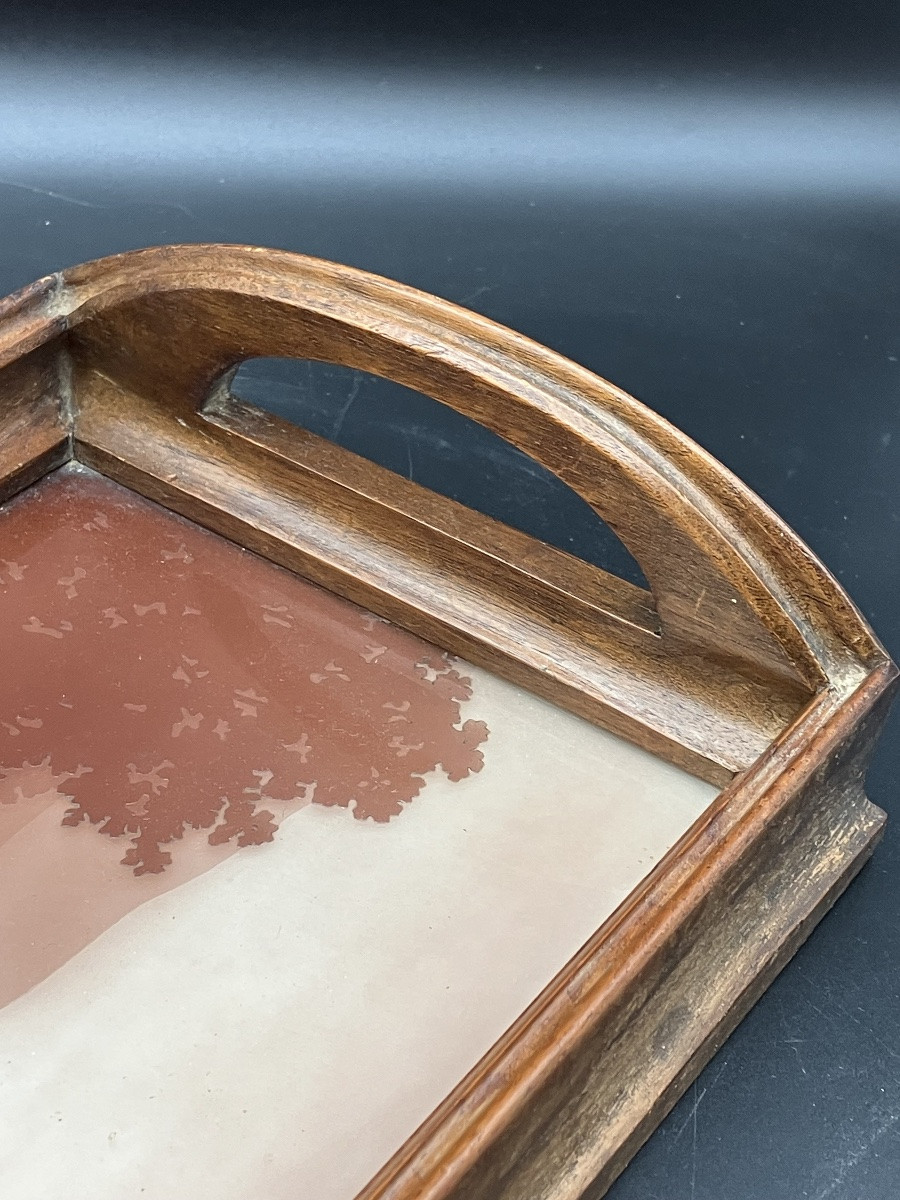 Jacques Gruber Engraved Glass Tray, Art Nouveau Lakeside Landscape -photo-1