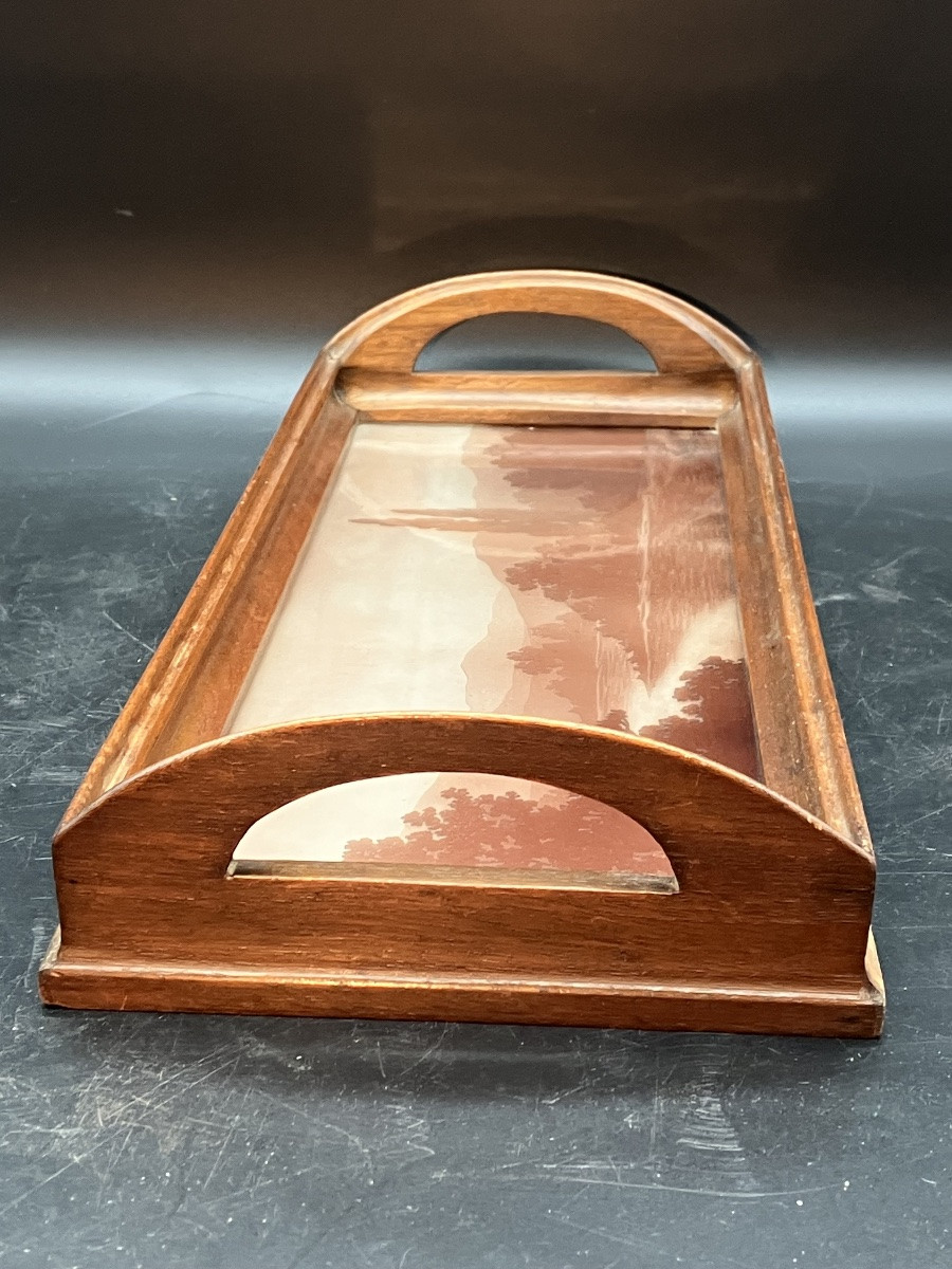 Jacques Gruber Engraved Glass Tray, Art Nouveau Lakeside Landscape -photo-5