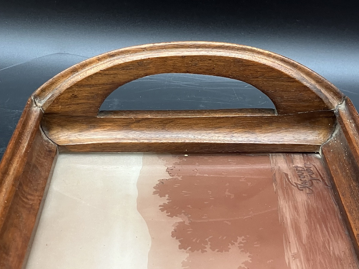 Jacques Gruber Engraved Glass Tray, Art Nouveau Lakeside Landscape -photo-6