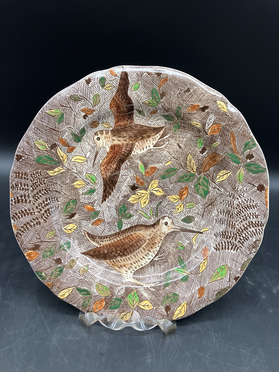 Set Of 6 Gien Rambouillet Plates By Jean Bertholle, Chasse Earthenware-photo-2