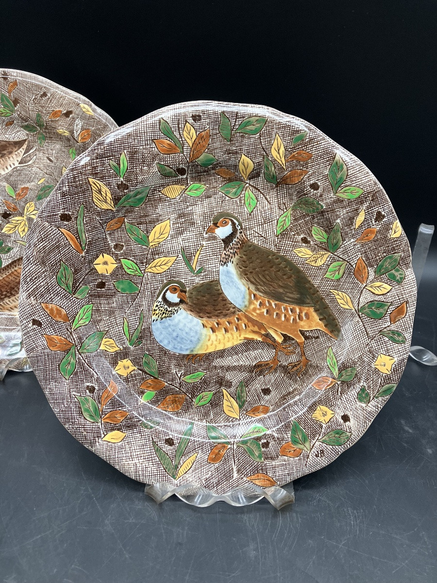 Set Of 6 Gien Rambouillet Plates By Jean Bertholle, Chasse Earthenware-photo-3