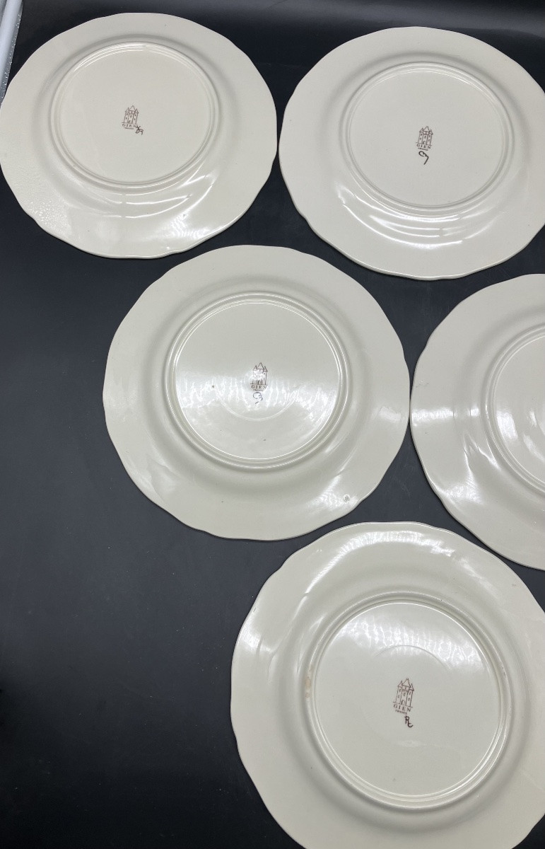 Set Of 6 Gien Rambouillet Plates By Jean Bertholle, Chasse Earthenware-photo-5