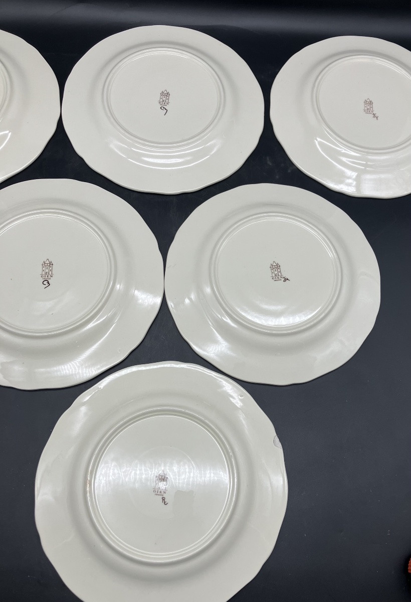Set Of 6 Gien Rambouillet Plates By Jean Bertholle, Chasse Earthenware-photo-6