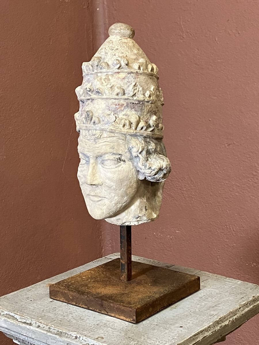 Limestone Sculpture Of A Bishop's Head, 16th Century -photo-1