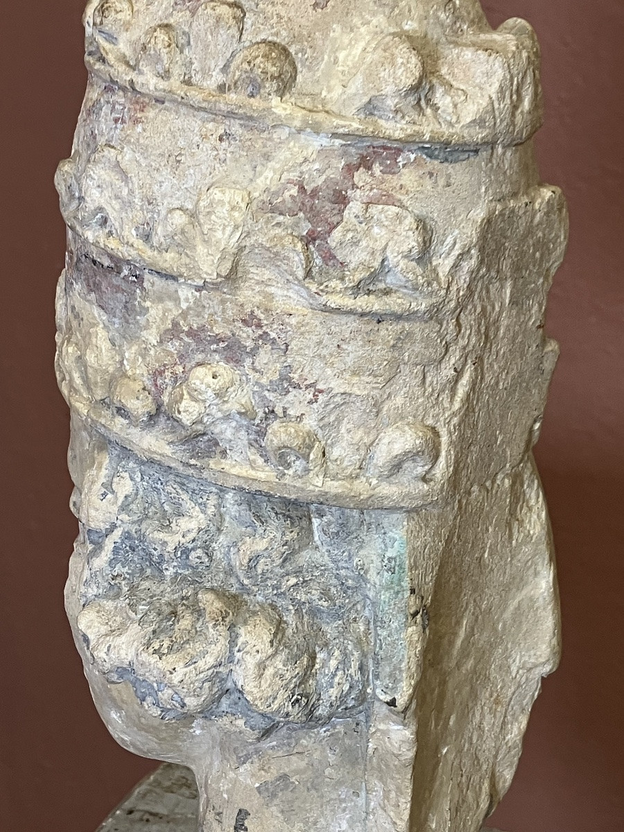 Limestone Sculpture Of A Bishop's Head, 16th Century -photo-2