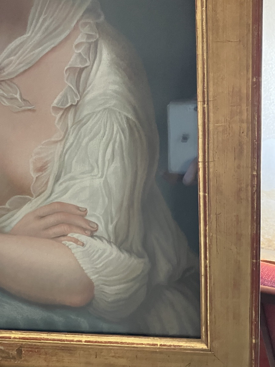 Portrait féminin au Pastel début XIXème siècle Jeune femme partiellement dénudée-photo-3