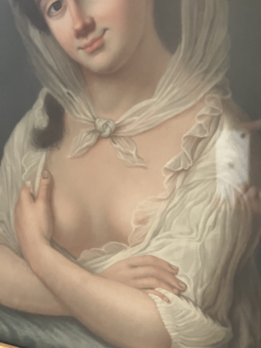 Portrait féminin au Pastel début XIXème siècle Jeune femme partiellement dénudée-photo-4