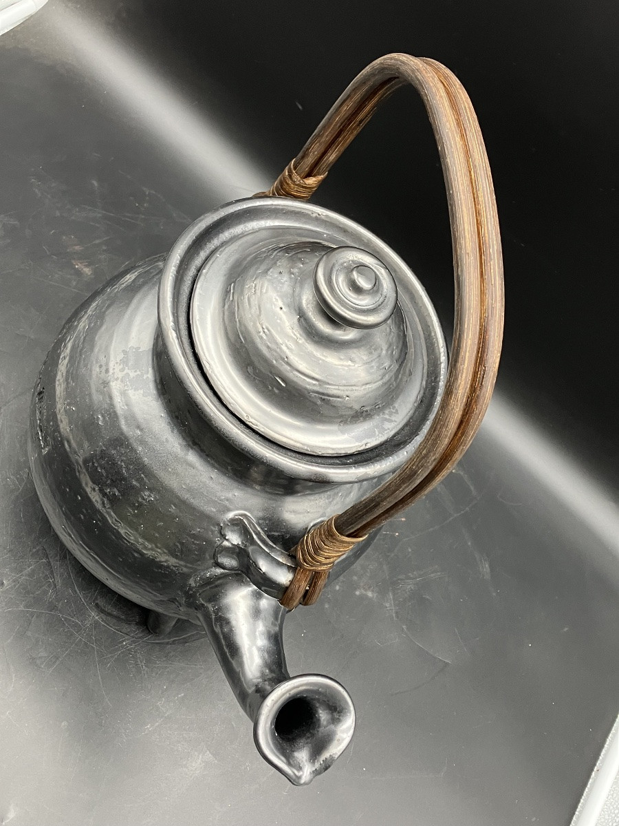 Jean Marais Vallauris Large Ceramic Teapot Metal Chandelier With Wicker Handle-photo-5