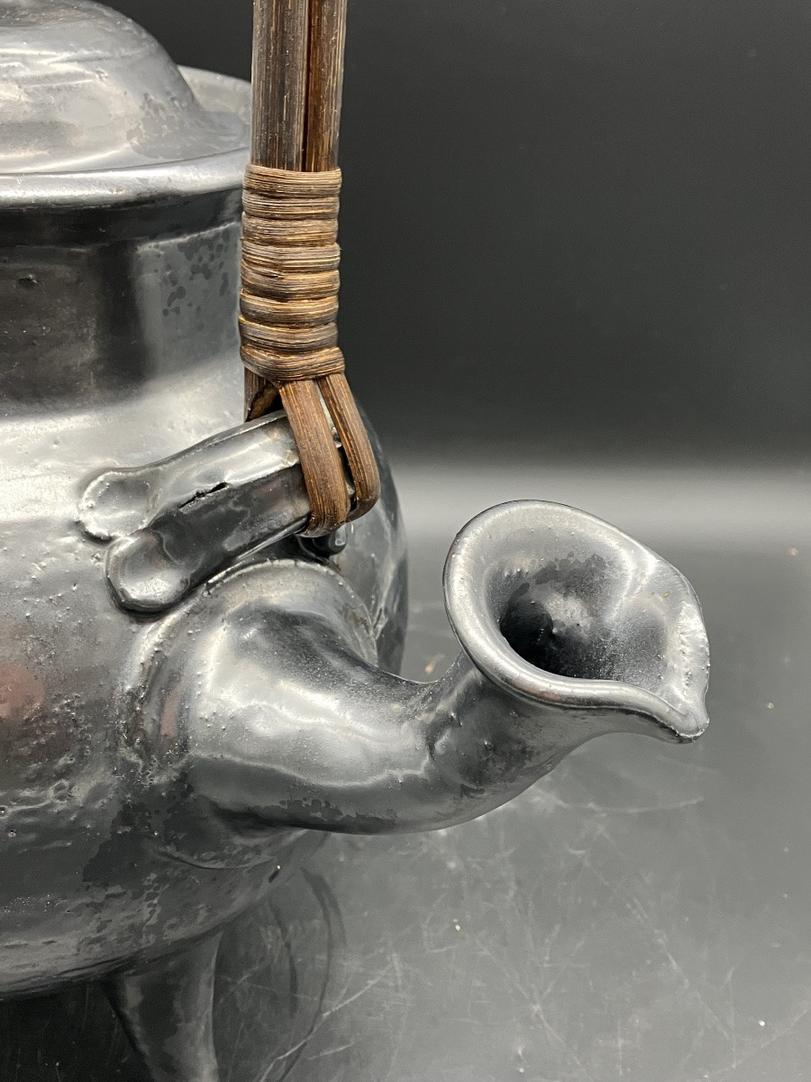 Jean Marais Vallauris Large Ceramic Teapot Metal Chandelier With Wicker Handle-photo-6