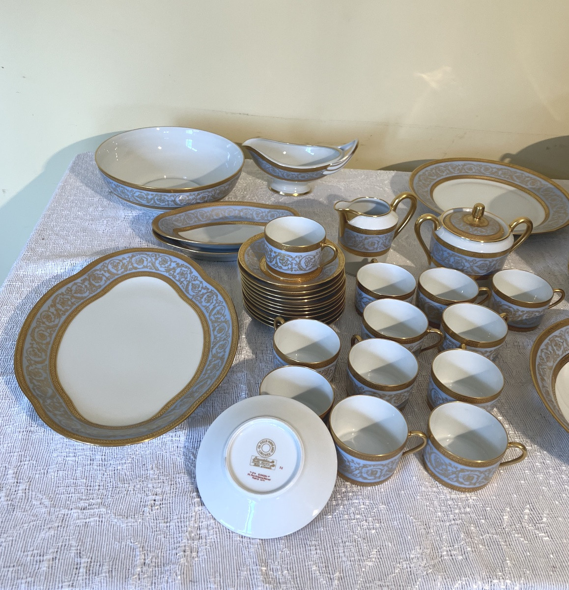 Haviland Charles Field Blue And Gold Limoges 82-piece Porcelain Service Pascale Agate Gilding-photo-4