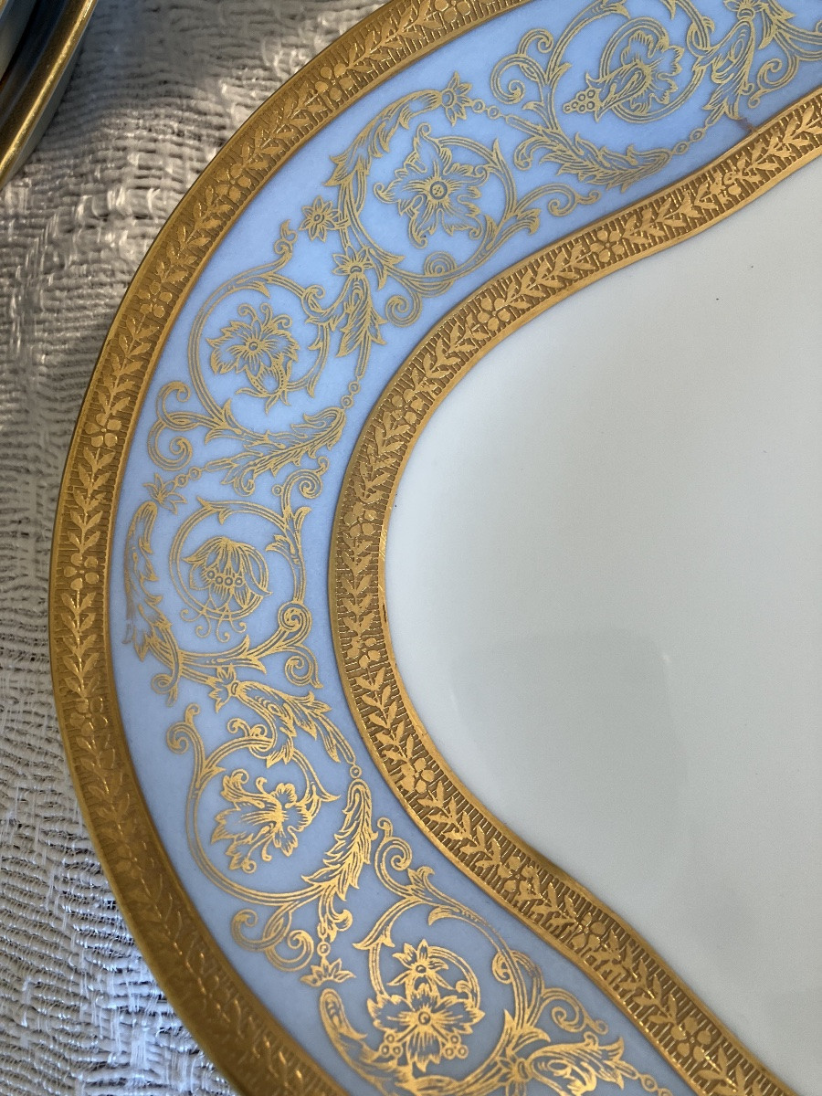 Haviland Charles Field Blue And Gold Limoges 82-piece Porcelain Service Pascale Agate Gilding-photo-1