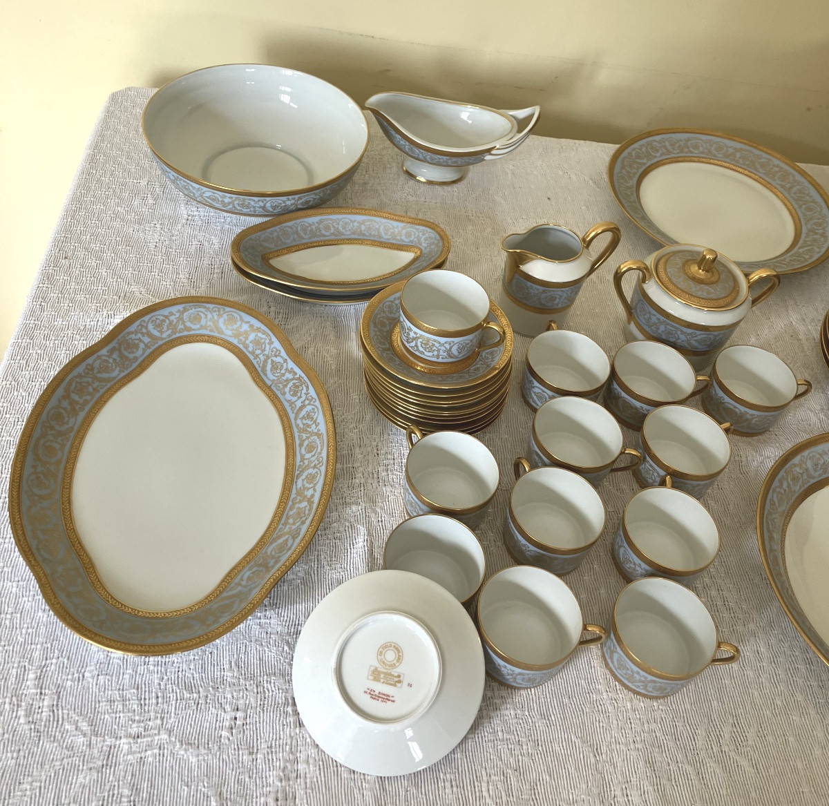 Haviland Charles Field Blue And Gold Limoges 82-piece Porcelain Service Pascale Agate Gilding-photo-6
