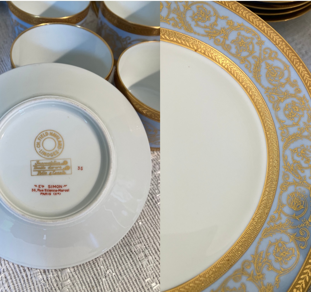 Haviland Charles Field Blue And Gold Limoges 82-piece Porcelain Service Pascale Agate Gilding