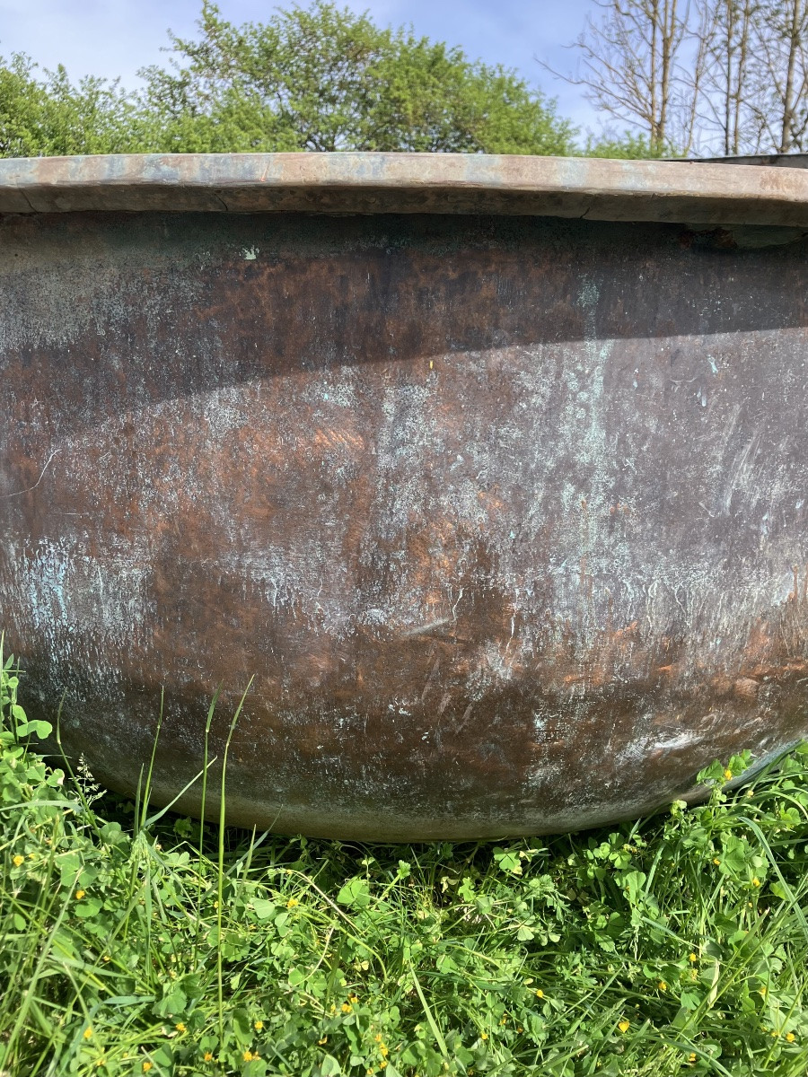 Enorme cuve en cuivre Diamètre 175 cm cuve à fromage comté jardinière bac à plantes vasque -photo-3