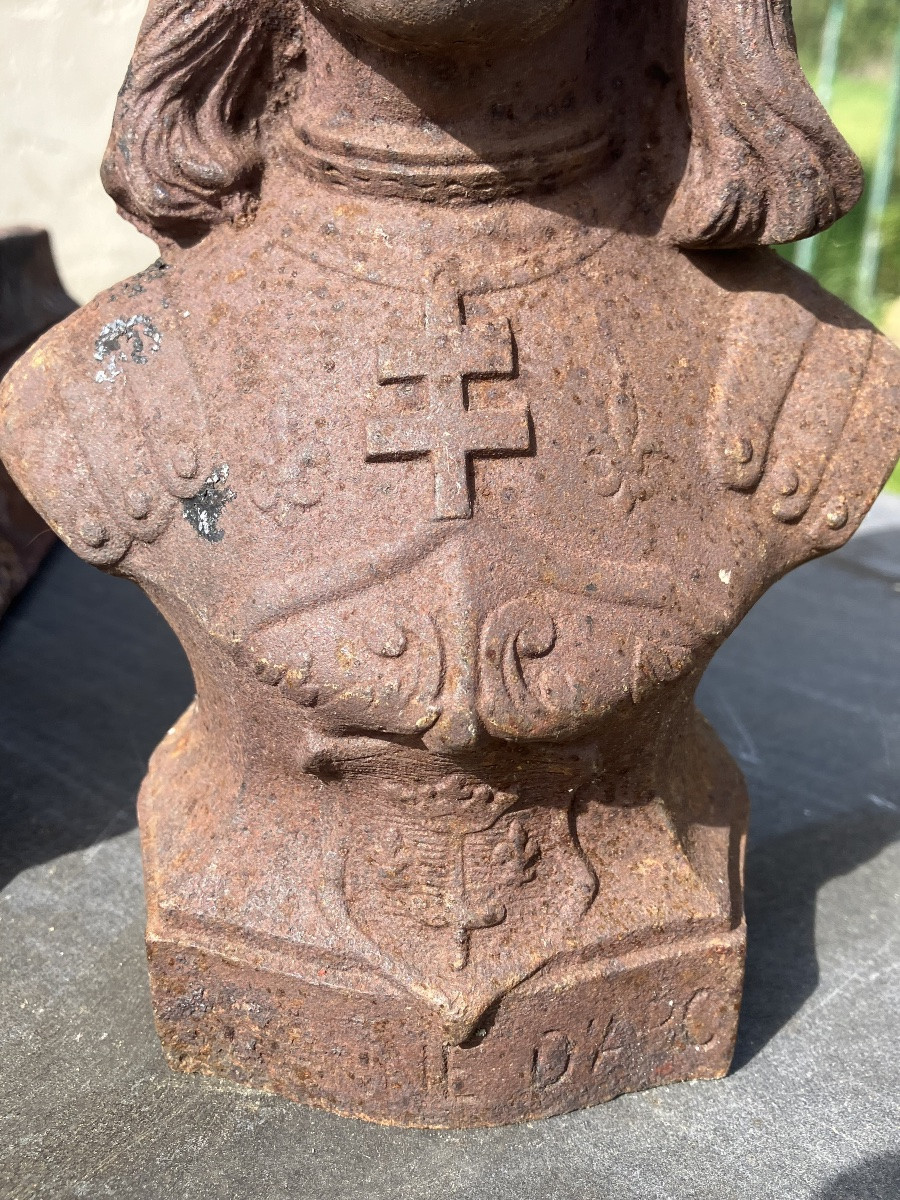 Paire de chenets en fonte Jeanne d'Arc époque XIXème-photo-4