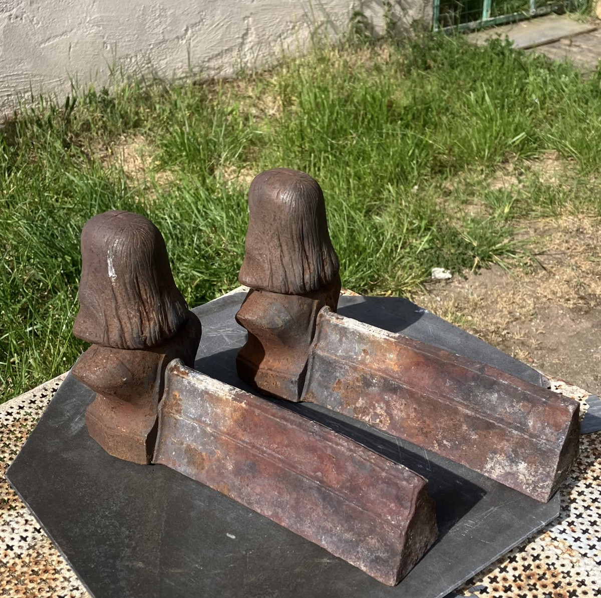 Paire de chenets en fonte Jeanne d'Arc époque XIXème-photo-8