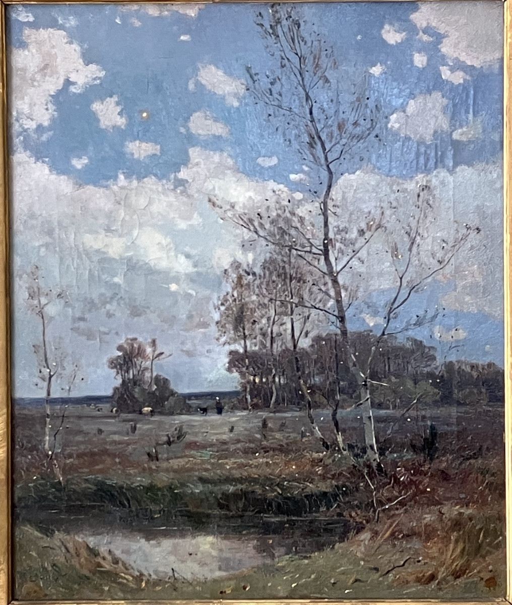 Emile Noirot Environs de Fontainebleau Crépuscule Tableau Ecole Barbizon-photo-2
