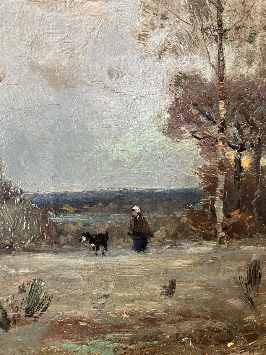 Emile Noirot Environs de Fontainebleau Crépuscule Tableau Ecole Barbizon-photo-4