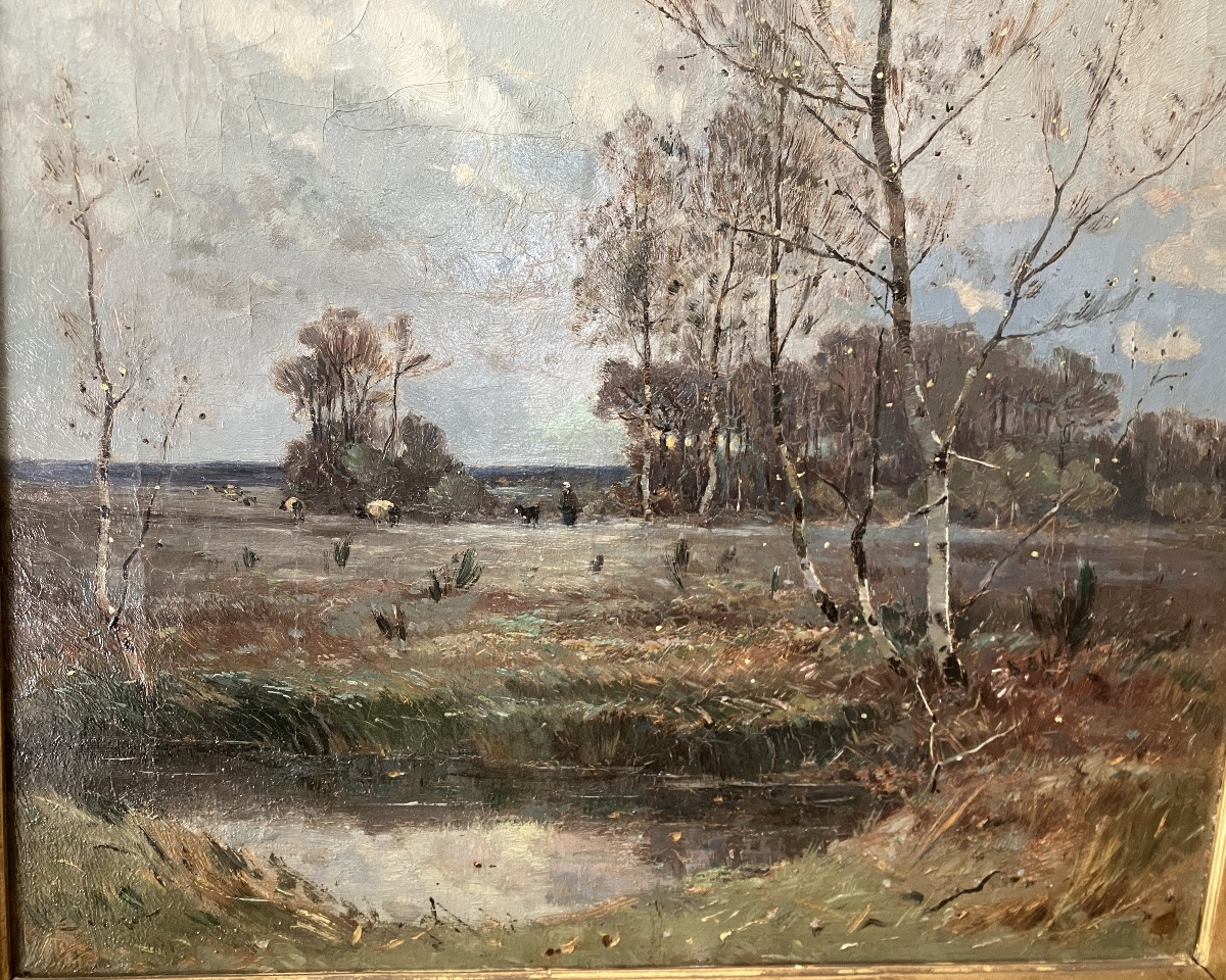Emile Noirot Environs de Fontainebleau Crépuscule Tableau Ecole Barbizon-photo-8