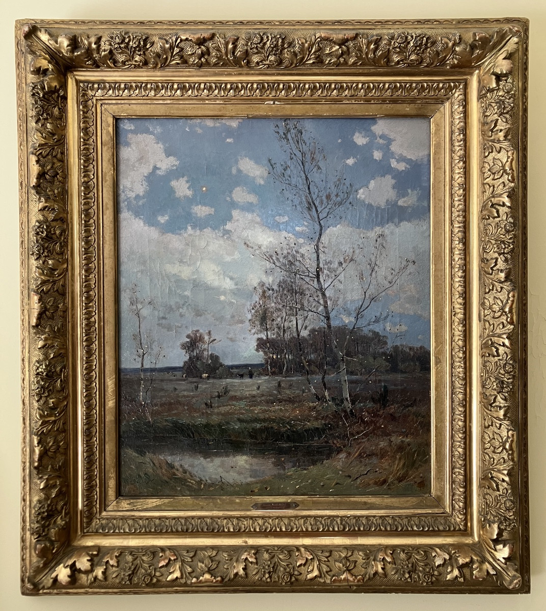 Emile Noirot Environs de Fontainebleau Crépuscule Tableau Ecole Barbizon