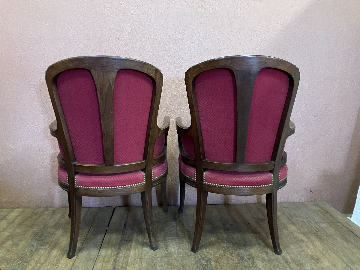 Salon art nouveau 2 fauteuils bergères + canapé Edouard Diot en acajou motif noisetier -photo-3
