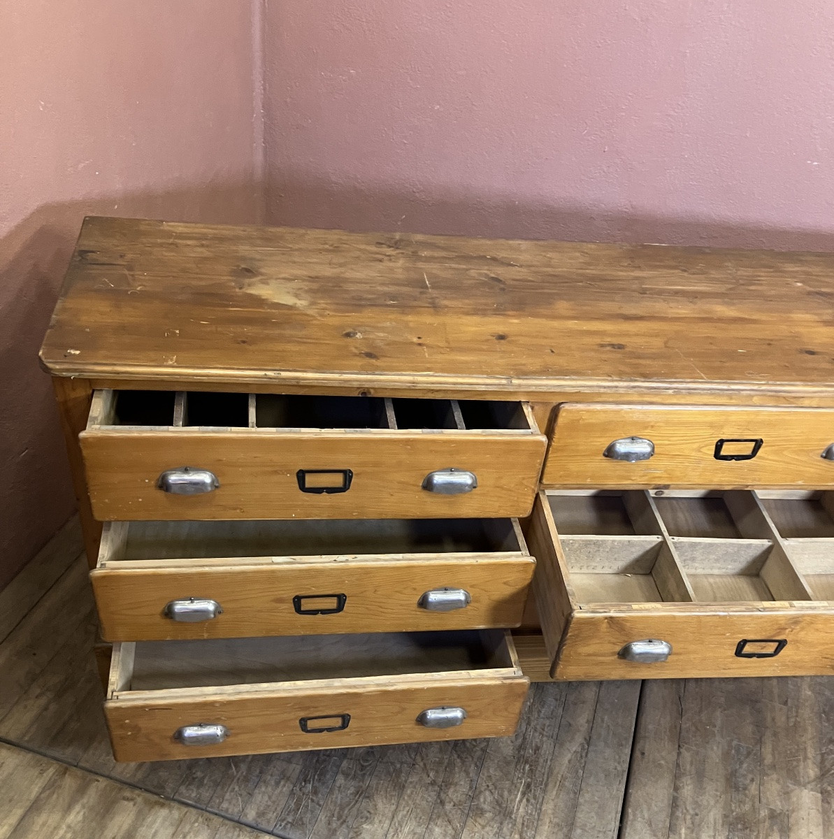 Large Fir 9-drawer Craft Cabinet 248 Cm-photo-2