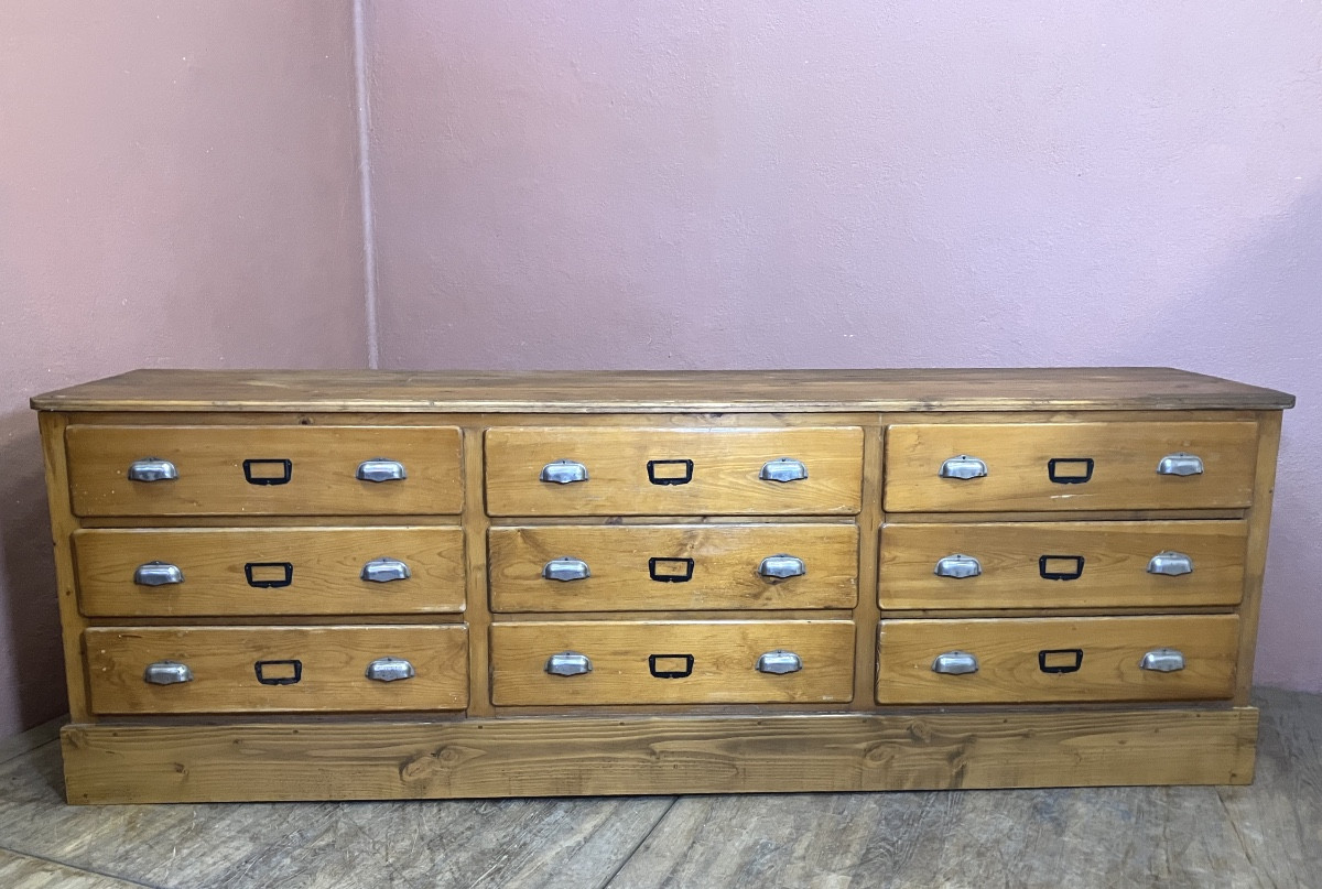 Large Fir 9-drawer Craft Cabinet 248 Cm