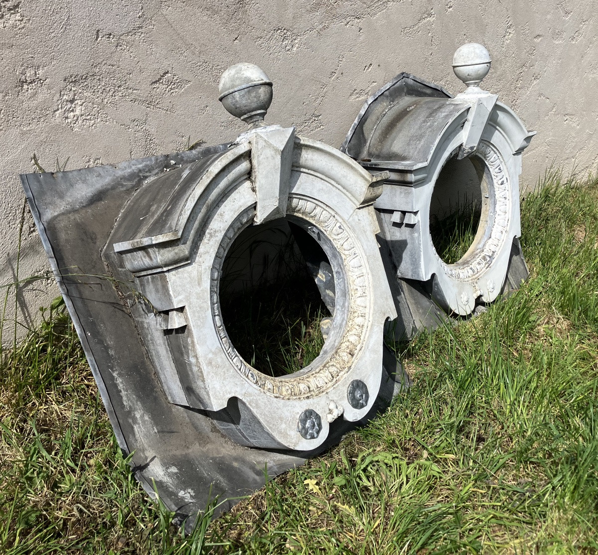 Zinc Bull's Eye 19th Century Garden Decoration Architectural Element-photo-3
