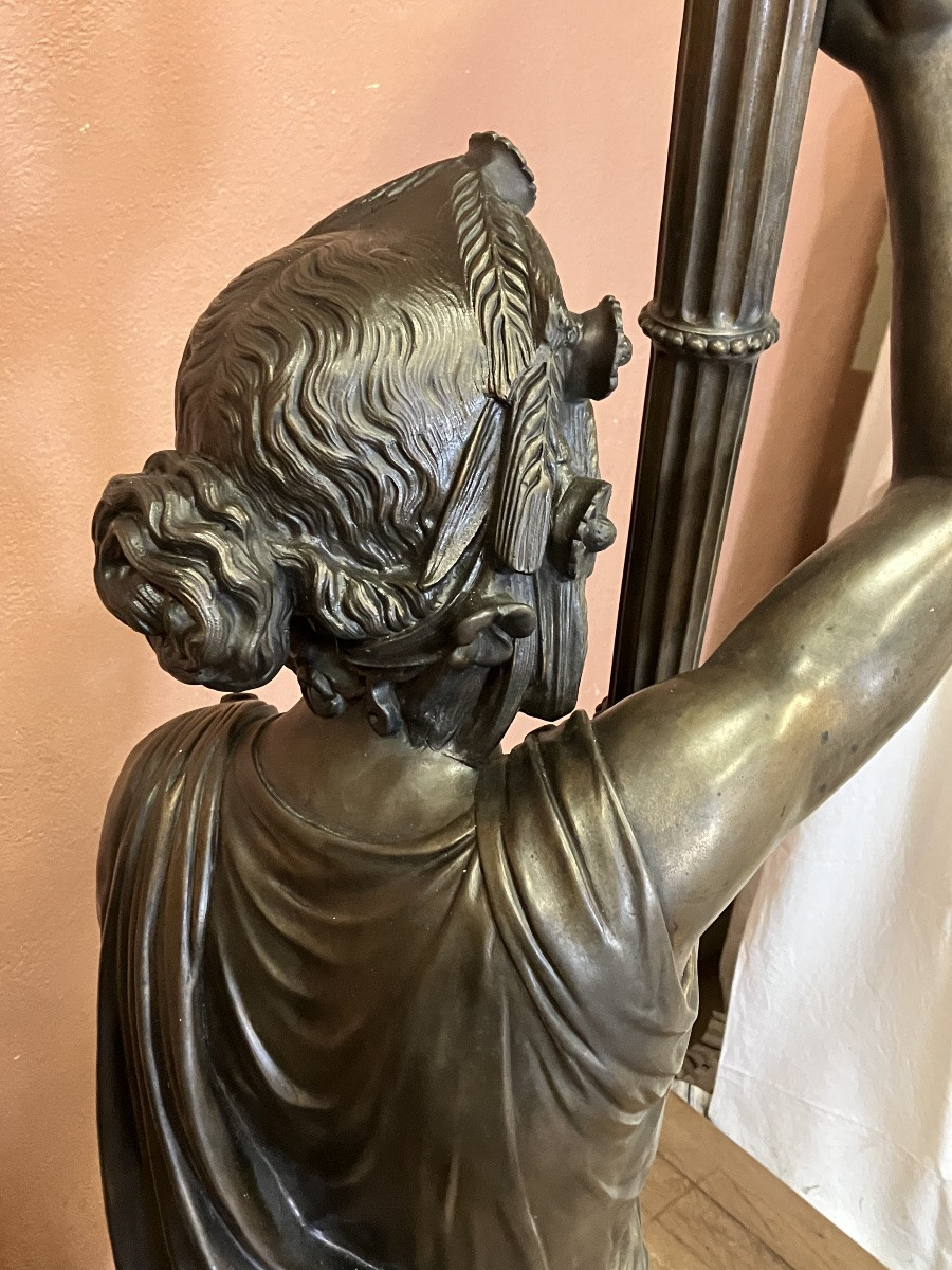 Large Pair Of 170 Cm Patinated Metal Torchères Bronze Floor Lamp-photo-4