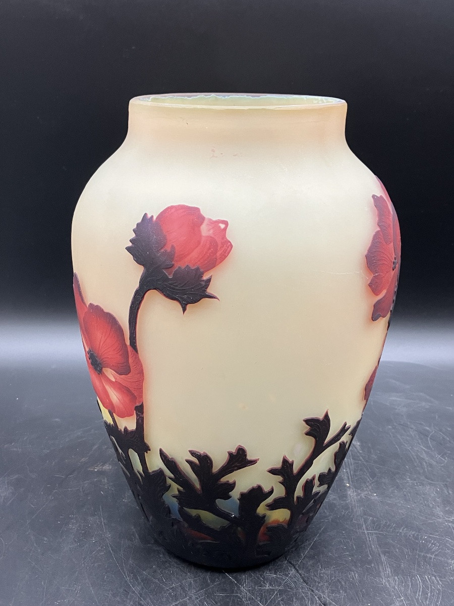 Muller frères Luneville Grand vase Anémones rouges 28,5 cm art nouveau-photo-1