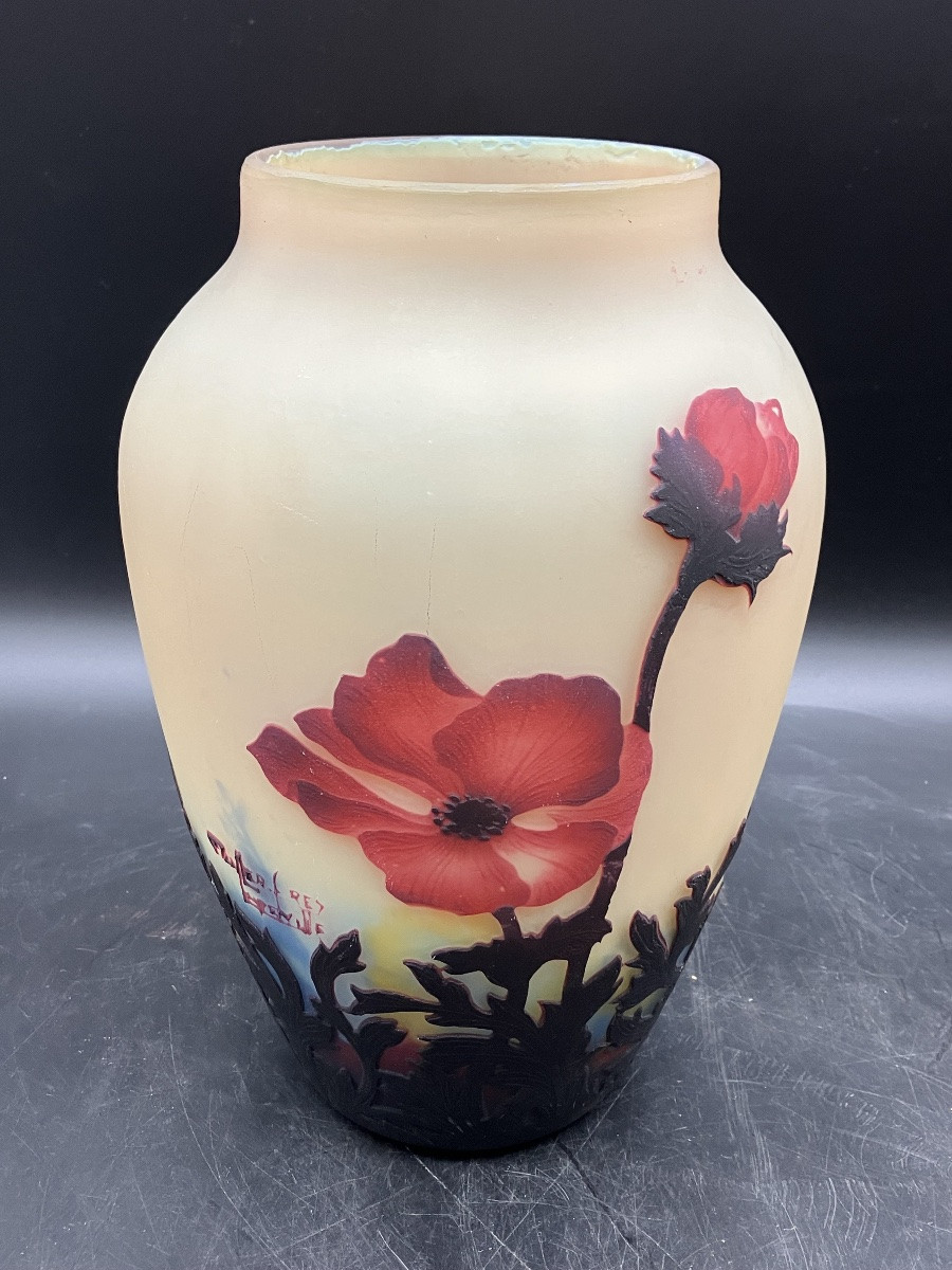 Muller frères Luneville Grand vase Anémones rouges 28,5 cm art nouveau-photo-2