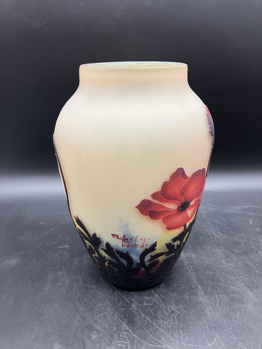Muller frères Luneville Grand vase Anémones rouges 28,5 cm art nouveau-photo-3