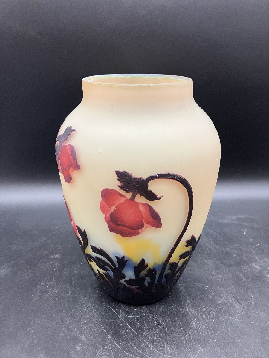 Muller frères Luneville Grand vase Anémones rouges 28,5 cm art nouveau-photo-4