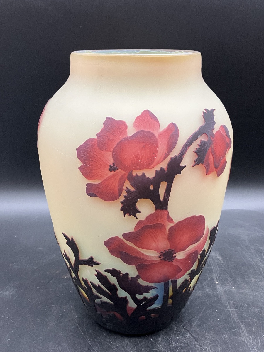 Muller frères Luneville Grand vase Anémones rouges 28,5 cm art nouveau-photo-6