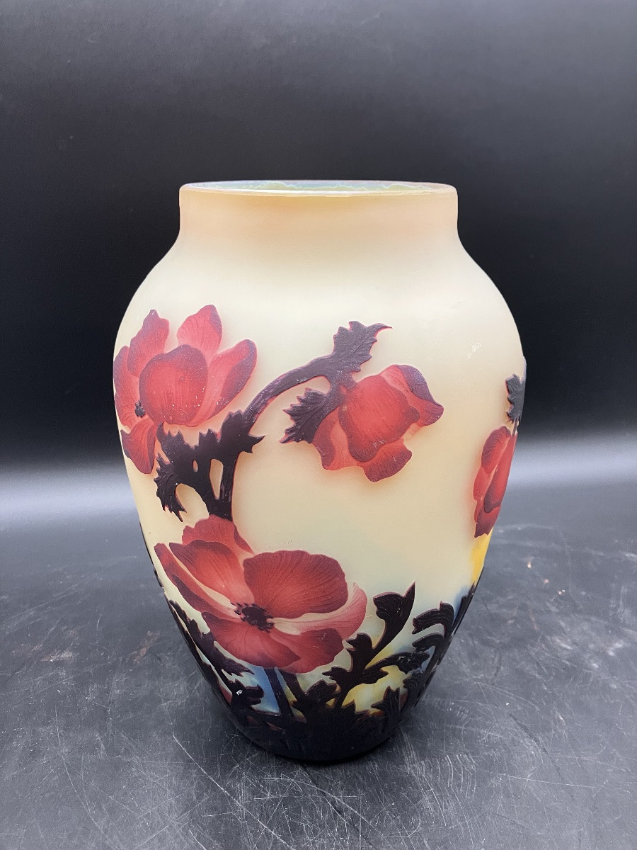 Muller frères Luneville Grand vase Anémones rouges 28,5 cm art nouveau-photo-7