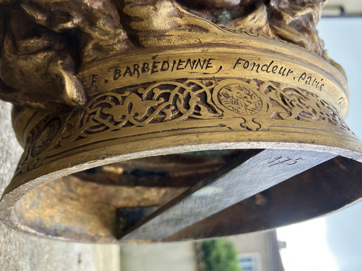 David Conqueror Of Goliath By Antonin Mercié 72 Cm Barbedienne Bronze Founder With Patina And Gilding-photo-4