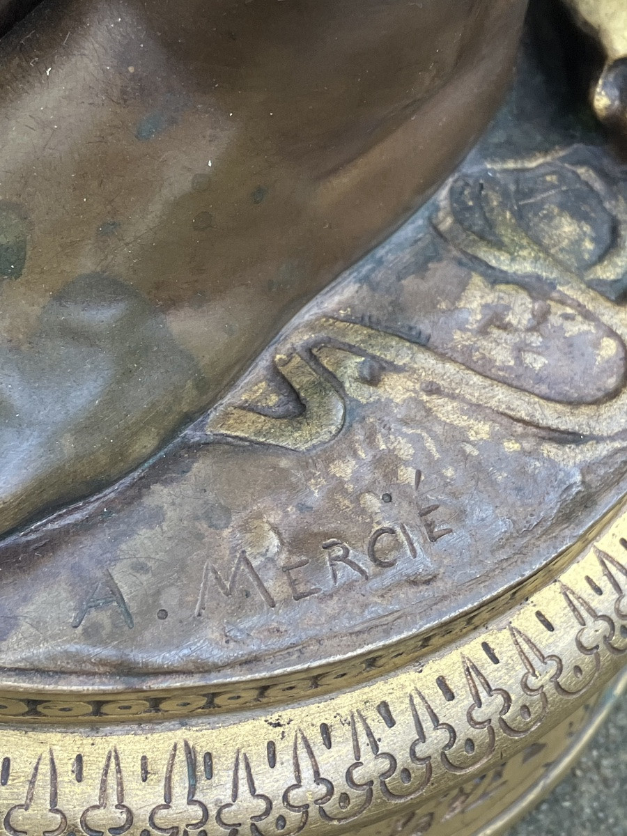 David Conqueror Of Goliath By Antonin Mercié 72 Cm Barbedienne Bronze Founder With Patina And Gilding-photo-2